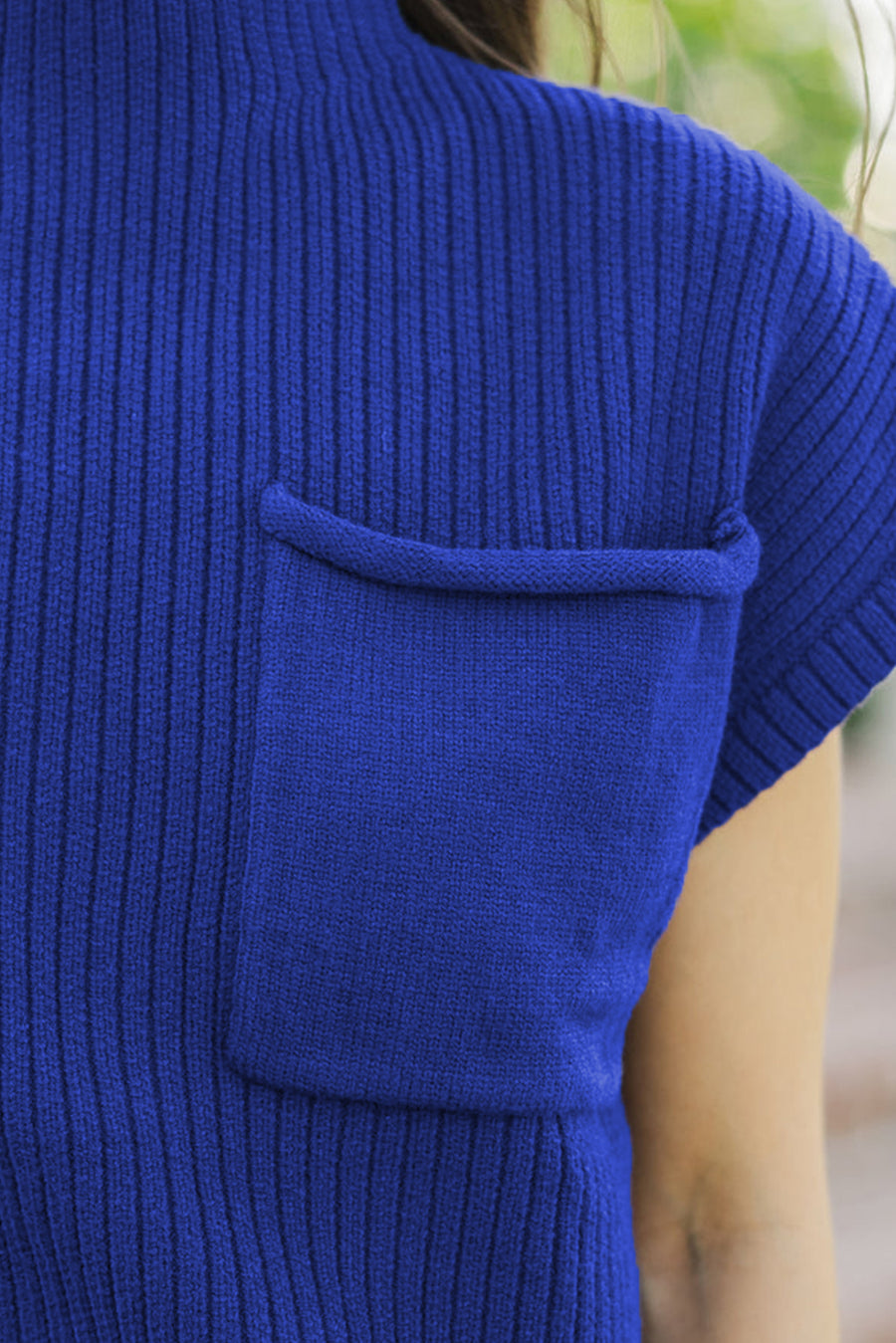 Green Pocket Ribbed Knit Short Sleeve Sweater- 9 Colors
