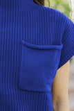 Green Pocket Ribbed Knit Short Sleeve Sweater- 9 Colors