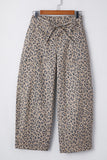 Leopard Print Drawstring Barrel Leg Jeans with Pockets- 2 Colors
