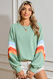 Striped Arm Drop Sleeve Loose Sweatshirt- 2 Colors