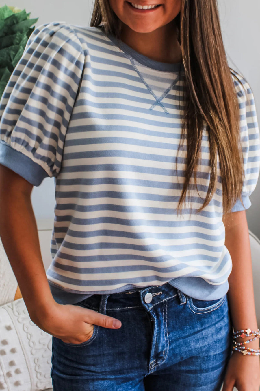 Striped Short Bubble Sleeve T-Shirt- 3 Colors