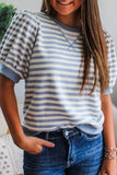 Striped Short Bubble Sleeve T-Shirt- 3 Colors