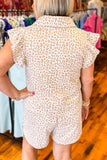 Beige Leopard Zip-Up Polo Top & Shorts Set