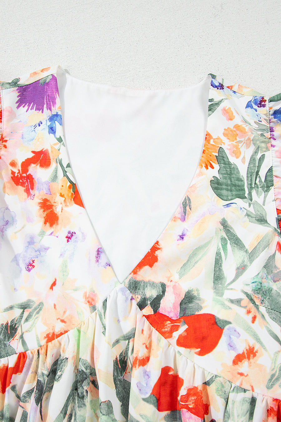 Orange Multi Floral Ruffle Sleeve V-Neck High Waist Mini Dress