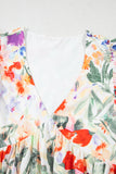 Orange Multi Floral Ruffle Sleeve V-Neck High Waist Mini Dress
