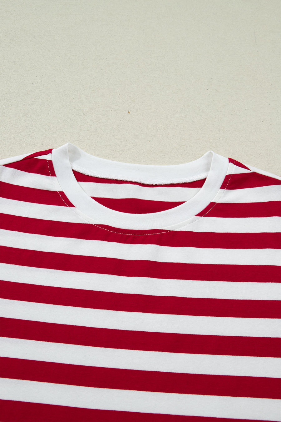 Red and White Striped Crew Neck T-Shirt