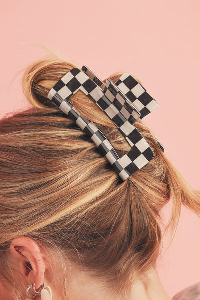Sky Blue Checkered Print Hollow Out Hair Clip