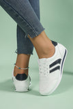 White PU Leather Striped Casual Sneakers