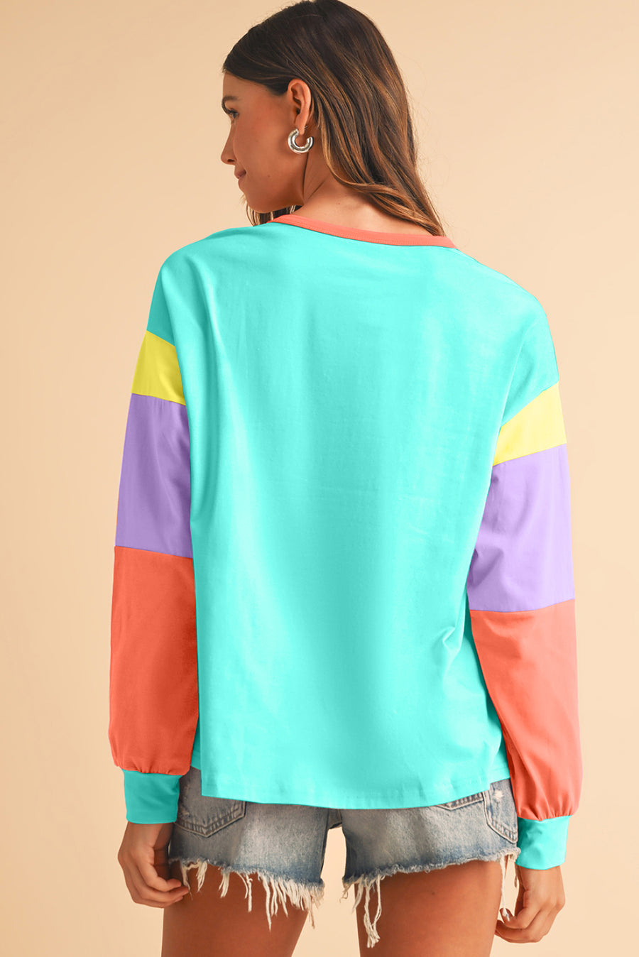 Color Block Long Sleeve Loose Fit Top- 3 Colors