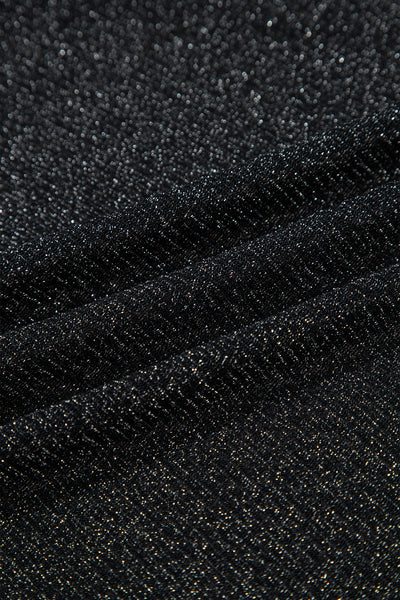 Black Metallic Glitter Mesh Long Sleeve Top
