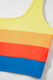 Color Block Pleated High-Waisted Tankini