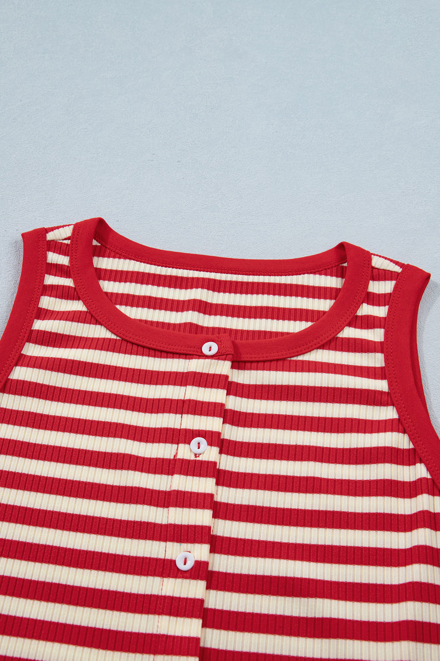 Red Striped Button-Up Ribbed Knit Tank Top