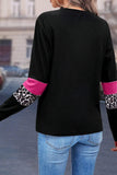 Leopard Print Color Block Patchwork Crew Neck Long Sleeve Top