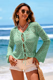 Tie Front Crochet Flare Sleeve Knit Cover-Up- 3 Colors