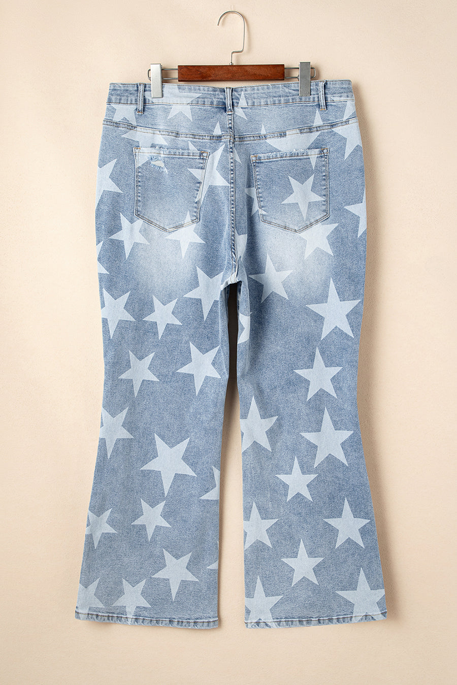 Plus Size Star Print Button Fly Slit Knee Destroyed Jeans
