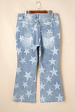 Plus Size Star Print Button Fly Slit Knee Destroyed Jeans