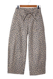Leopard Print Drawstring Barrel Leg Jeans with Pockets- 2 Colors