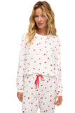 Red Heart Print Long Sleeve Crew Neck Top and Pants Set