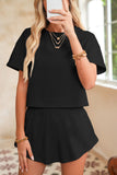Cropped Tee and Curved Hem High Waist Skort Set- 2 Colors