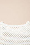 Yellow Cream Scalloped Trim Hollow Out Knit Long Sleeve Top