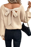 Lantern Sleeve V-Neck Bow Back Sweater- 4 Colors