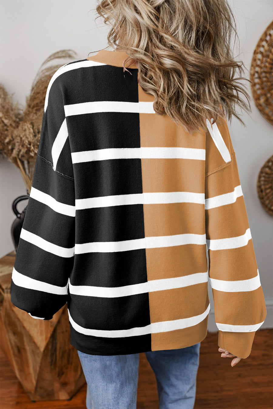 Striped Exposed Seam Patchwork Loose Fit Sweater- 4 Colors
