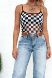 Black Sheer Checkered Spaghetti Straps Slim Fit Tank Top