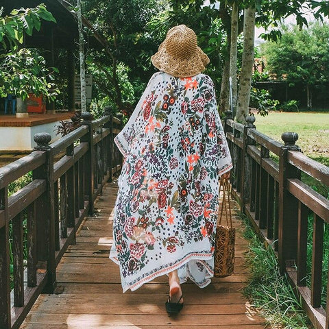 Women's Floral Print Long Kimono Cover-Up