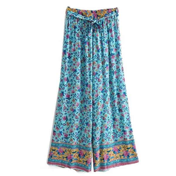 Women's Bohemian Floral Crop Top & Wide Leg Pants-Two Piece Set- 3 Colors