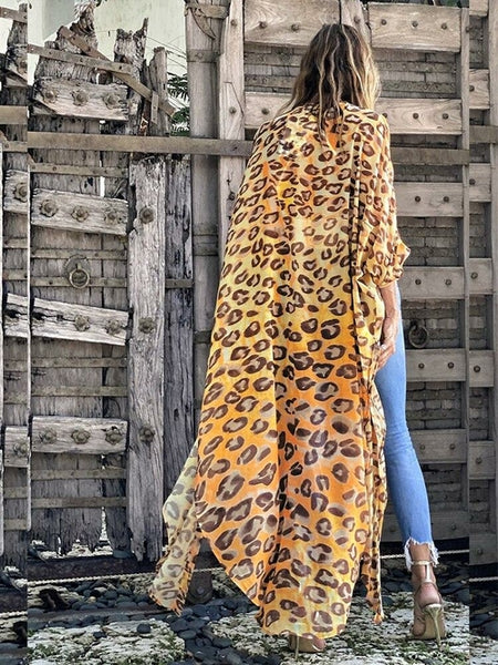 Leopard Print Chiffon Kimono Cover-Up