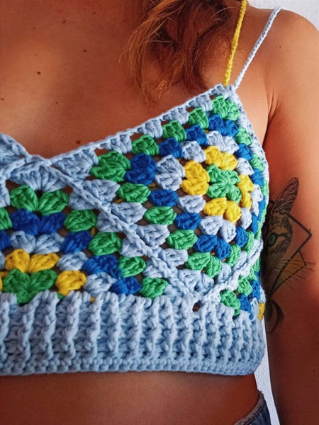 Women's Bohemian Spaghetti Strap Cropped Crochet Camisole- 2 Colors