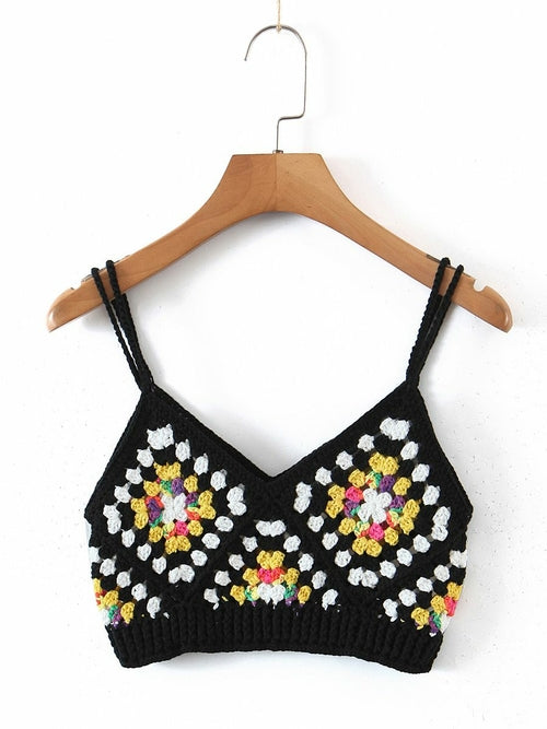 Women's Bohemian Spaghetti Strap Cropped Crochet Camisole- 2 Colors