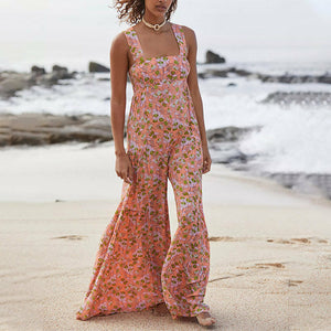 Women's Bohemian Floral Print Wide Leg Jumpsuit- 6 Colors