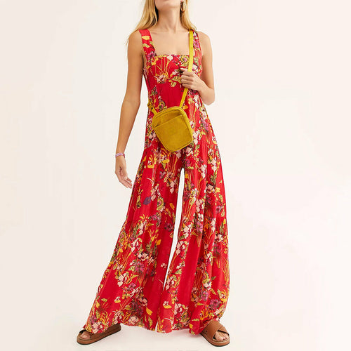 Women's Bohemian Floral Print Wide Leg Jumpsuit- 6 Colors