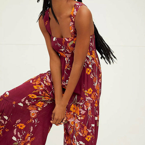 Women's Bohemian Floral Print Wide Leg Jumpsuit- 6 Colors