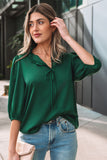 Frilled V-Neck Bow Detail 3/4 Sleeve Blouse- 2 Colors