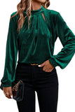 Velvet Asymmetric Button Keyhole Long Sleeve Blouse- 2 Colors