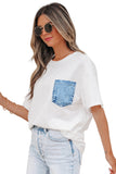 Printed Denim Chest Pocket Graphic T-Shirt- 2 Colors