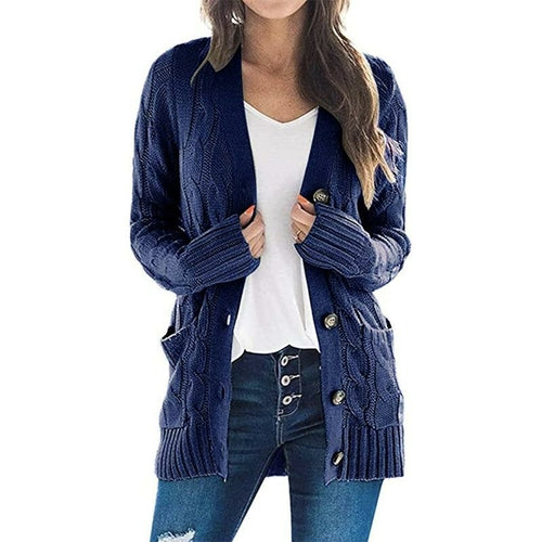 Women's Cable Knit Button-Up Cardigan Sweater- Choose from 16 Colors