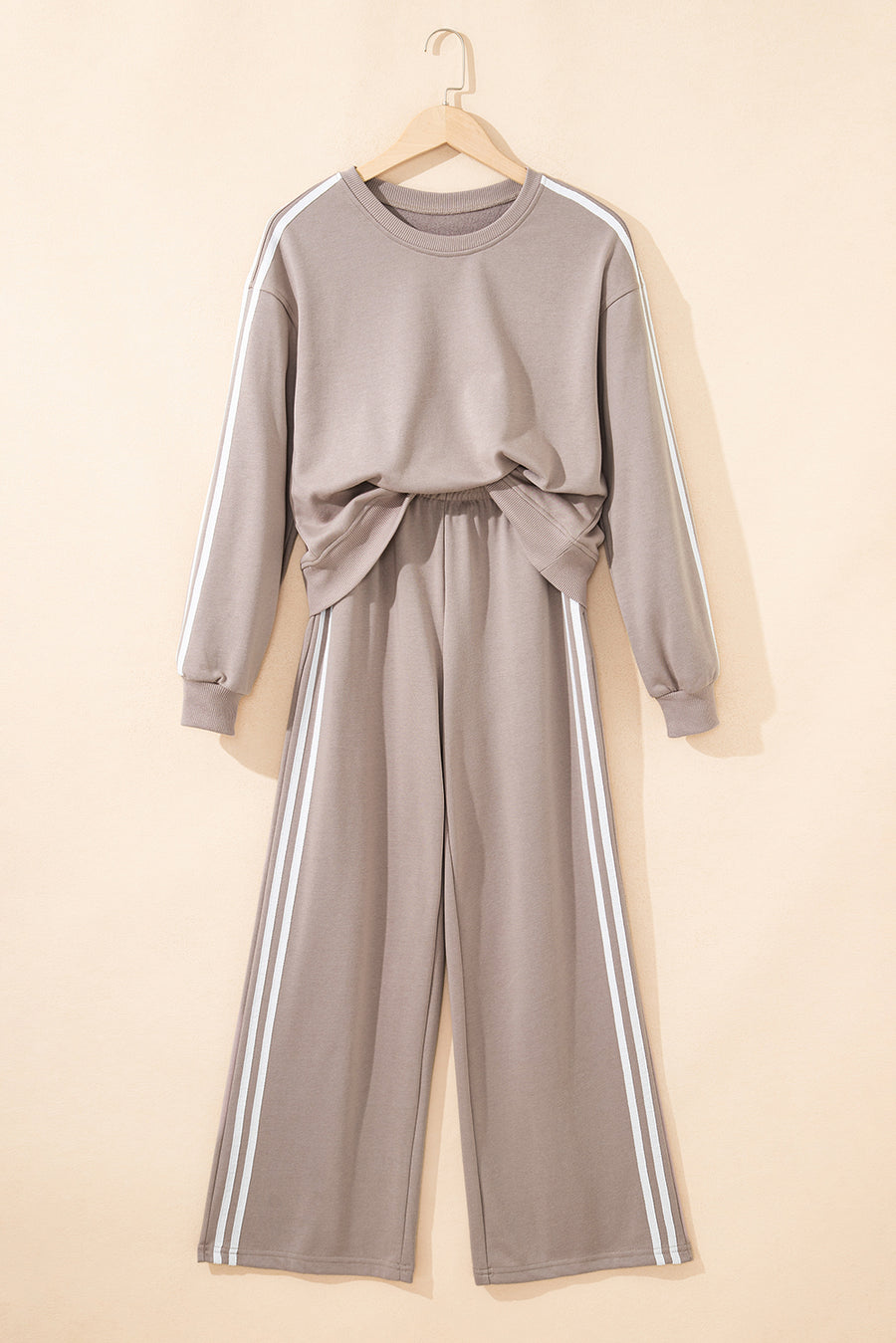 Varsity Striped Cropped Sweatshirt and Wide Leg Pants Matching Set- 5 Colors