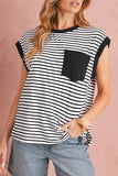 Striped Chest Pocket Crew Neck Muscle Tee- 2 Colors