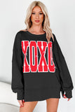 Bow & Sequin XOXO Exposed Seam Slit Hem Baggy Sweatshirt- 3 Colors