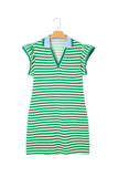 Striped Ruffle Short Sleeve Contrast Neckline Mini Dress- 3 Colors