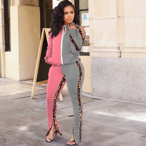 Two-Tone & Leopard Cold Shoulder Women's Two-Piece Set- 4 Colors