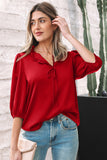 Frilled V-Neck Bow Detail 3/4 Sleeve Blouse- 2 Colors