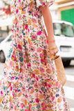 Multicolored Floral Short Sleeve V-Neck High Waist Maxi Dress