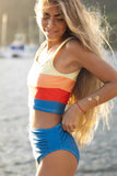 Color Block Pleated High-Waisted Tankini