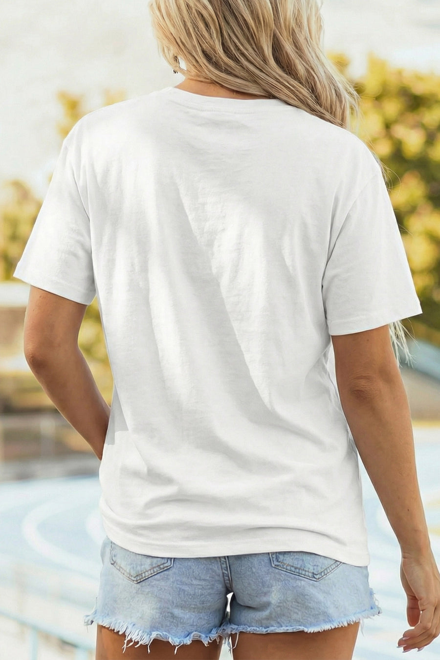 White Faux Patchwork USA Graphic T-Shirt