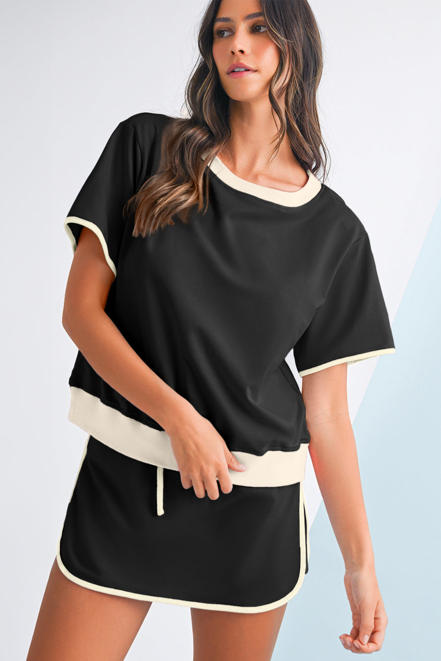 *Pre-Order* Color Block Drop Shoulder T-Shirt and Skort Set- 5 Colors