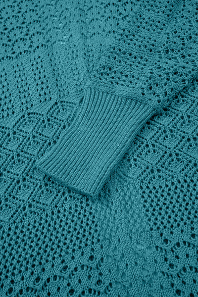 Redwood Burl Mix Pattern Hollow Knit Open Front Cardigan